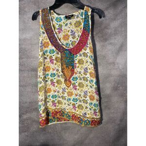 Tolani Women's Medium Silk Floral Tank Top Scoop Neck Sleeveless Blouse